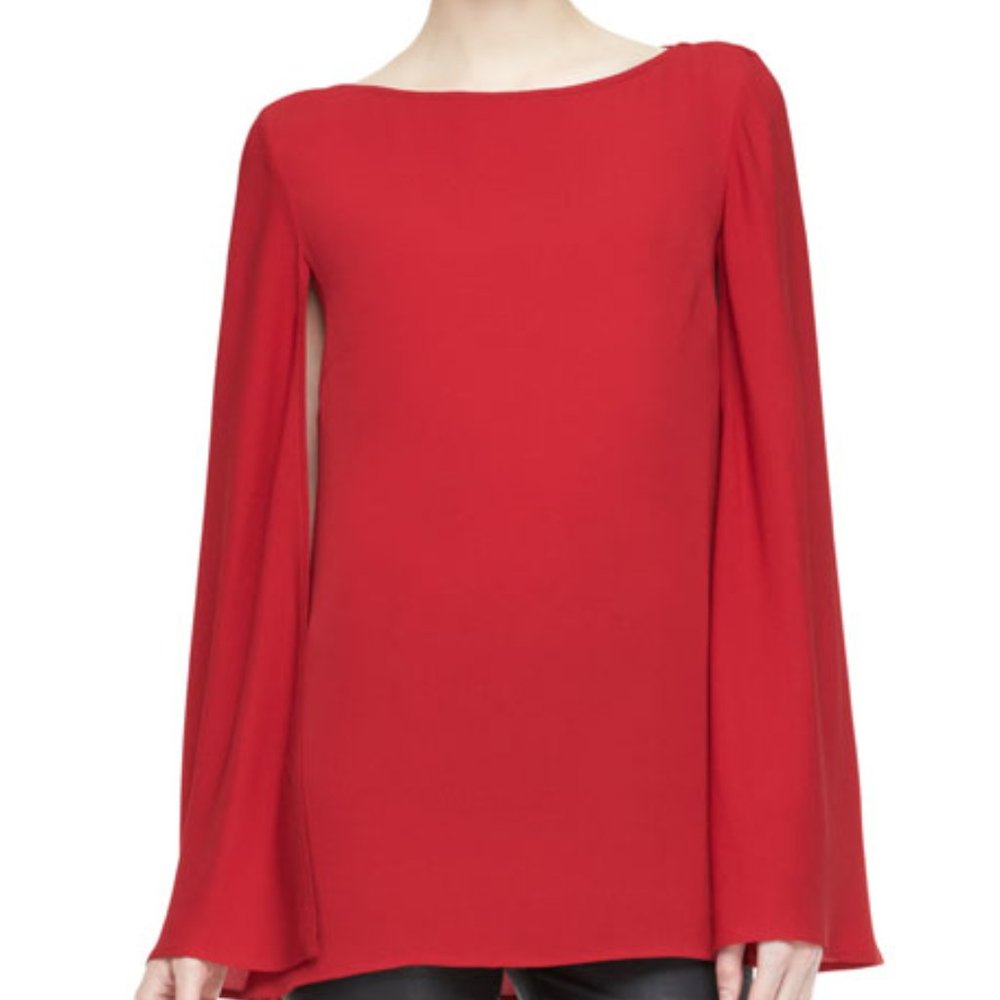 Ralph Lauren Noelle Holiday Mulberry 100% Silk Cape Sleeve Blouse | Red | Size 4